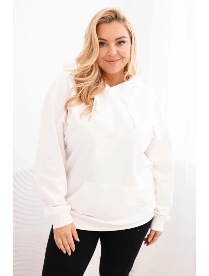 Dámská mikina s kapucí a klokaní kapsou Plus Size bavlněná bílá