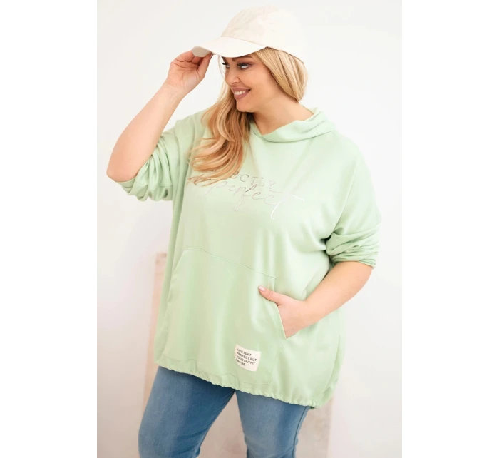 Dámska mikina Plus Size s kapucňou a potlačou mint