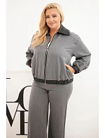 Dámska súprava vo veľkosti Plus Size s mikinou na zips a širokými nohavicami v grafitovej farbe
