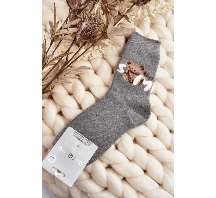 Ciepłe Bawełniane Skarpety Z Misiem Ciemnoszare