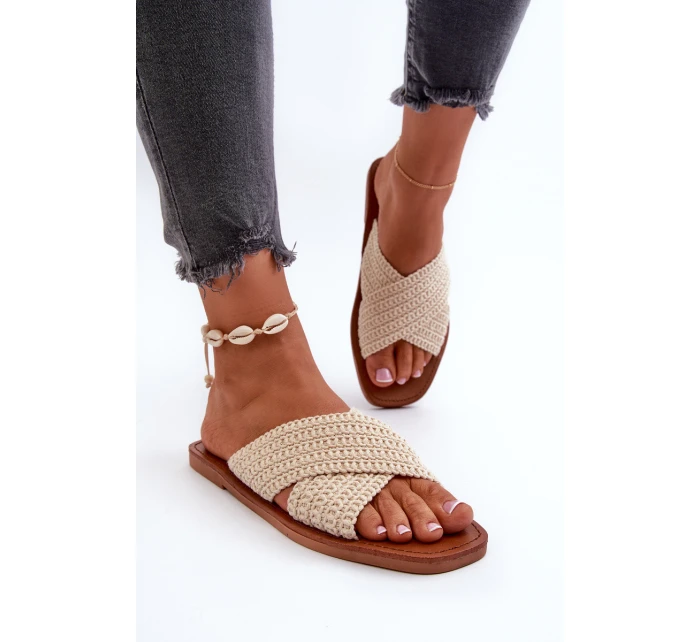 Klapki Damskie Płaskie Big Star NN274078 Beżowe