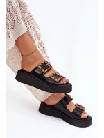 Eko Kožené Sandály Dámské Na Platformě S Přezkami Černé model 21699641 - Boto Eko Kožené Sandály Dámské Na Platformě S Přezkami Černé model 21699641 - Boto