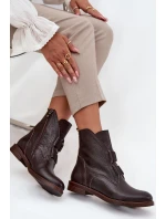 Botki Damskie Z Naturalnej Skóry Na Płaskim Obcasie Zazoo 3842 Czekoladowe
