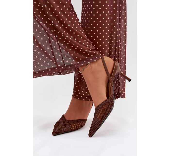 Kožené sandály s pletením na hnědé model 21919237 - Boto