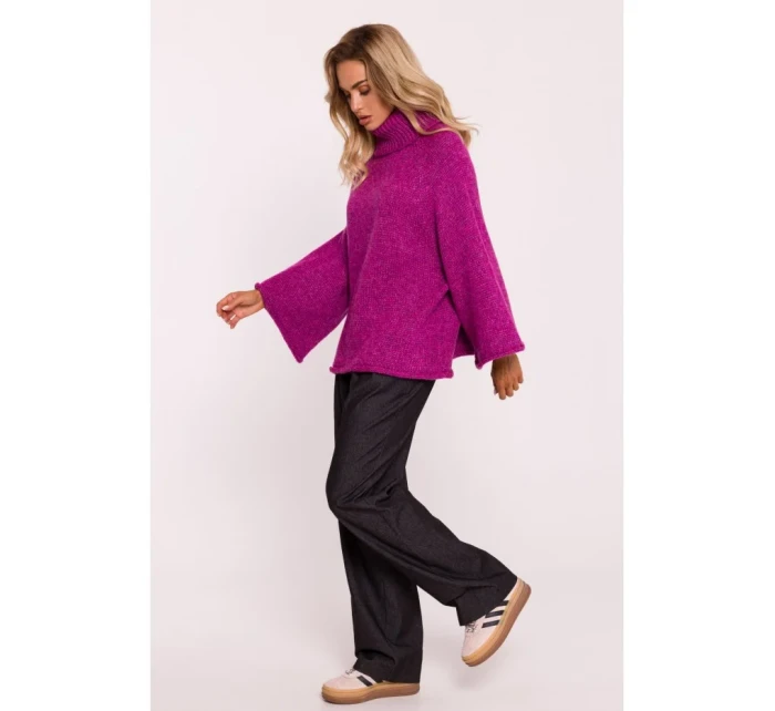 M822 Trapézový sveter s rolákom - amarant