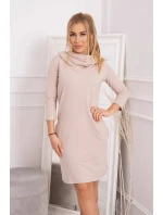 Šaty s kapucňou a vreckami béžovej