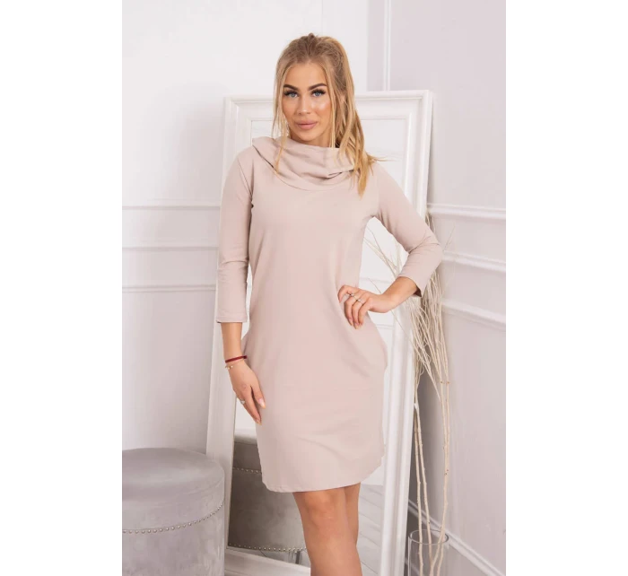 Šaty s kapucňou a vreckami béžovej