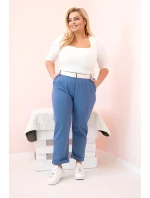 Dámské bavlněné kalhoty Plus Size s páskem džínovina Dámské bavlněné kalhoty Plus Size s páskem džínovina