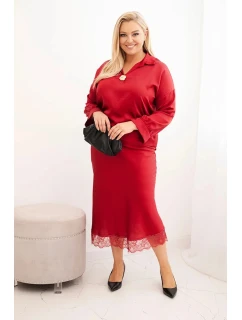 Komplet dámský Plus Size se a krajkou bordový model 21486204 - K-Fashion