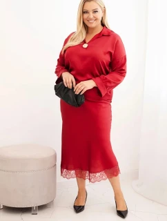 Komplet dámský Plus Size se  a krajkou bordový model 21486204 - K-Fashion