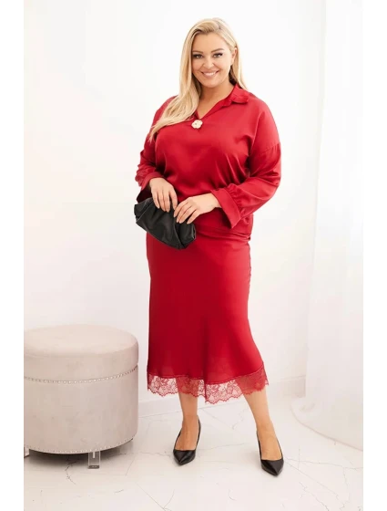 Komplet dámský Plus Size se a krajkou bordový model 21486204 - K-Fashion Komplet dámský Plus Size se a krajkou bordový model 21486204 - K-Fashion