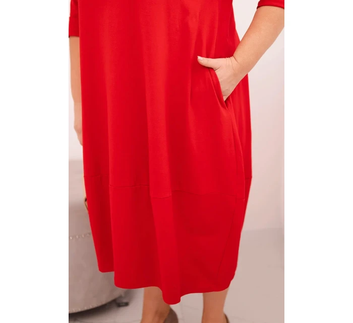 Dámská bavlněná sukýnka Plus Size s ohrnutým rukávem a kapsami červená