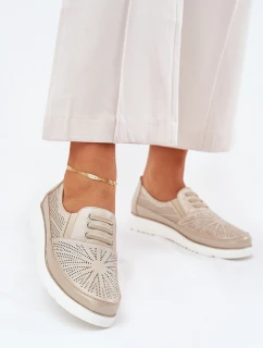 Półbuty Damskie Wsuwane Ażurowe Złote Azethia