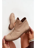 Skórzane Botki Na Suwak Zazoo 2785/079 Beżowe Skórzane Botki Na Suwak Zazoo 2785/079 Beżowe