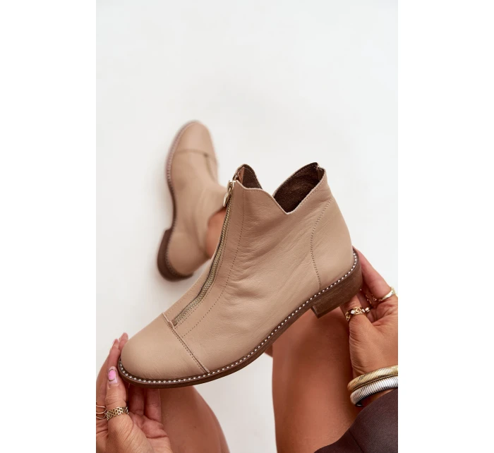 Skórzane Botki Na Suwak Zazoo 2785/079 Beżowe Skórzane Botki Na Suwak Zazoo 2785/079 Beżowe