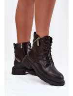 Skórzane Botki Workery Damskie Ocieplane Big Star SS274452 Czarne
