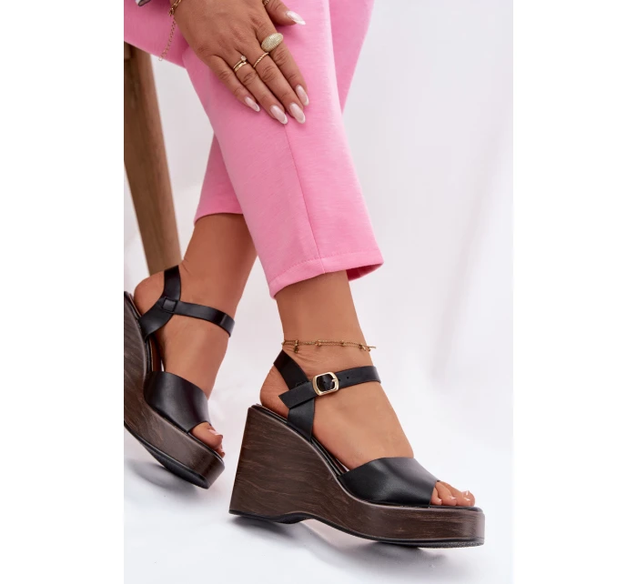 Dámské sandály na platformě Eko kůže Černé model 21937502 - Boto