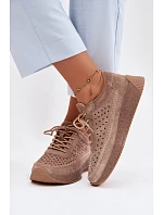 Kožené polobotky sneakers dámské vzorované model 22100638 Světle hnědé - SERGIO LEONE
