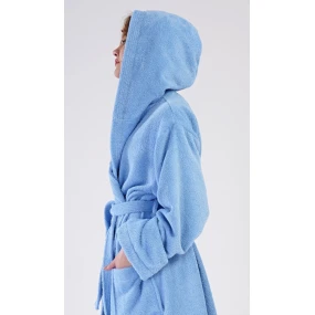 Dámsky dlhý župan s kapucňou Modrý