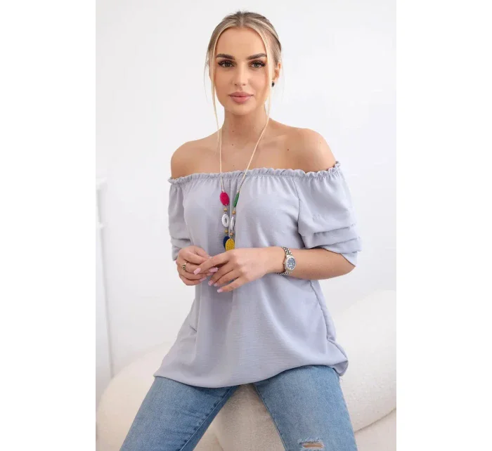 Španielska blúzka s ozdobnými rukávmi sivá Španielska blúzka s ozdobnými rukávmi sivá
