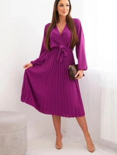 Uzlové šaty s plisovaným spodným dielom tmavo fialové