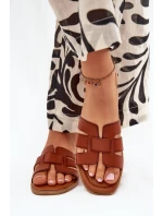 Klapki Damskie Na Płaskim Obcasie Camel Mirona Klapki Damskie Na Płaskim Obcasie Camel Mirona