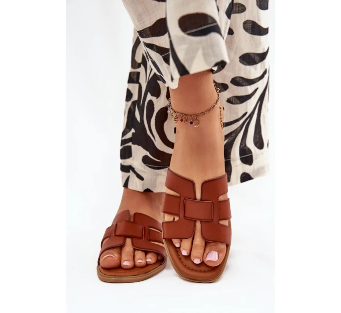 Klapki Damskie Na Płaskim Obcasie Camel Mirona Klapki Damskie Na Płaskim Obcasie Camel Mirona