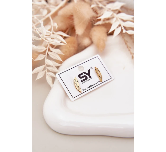 Náušnice Listy Se Zirkony Nerezová Ocel Zlaté Náušnice Listy Se Zirkony Nerezová Ocel Zlaté