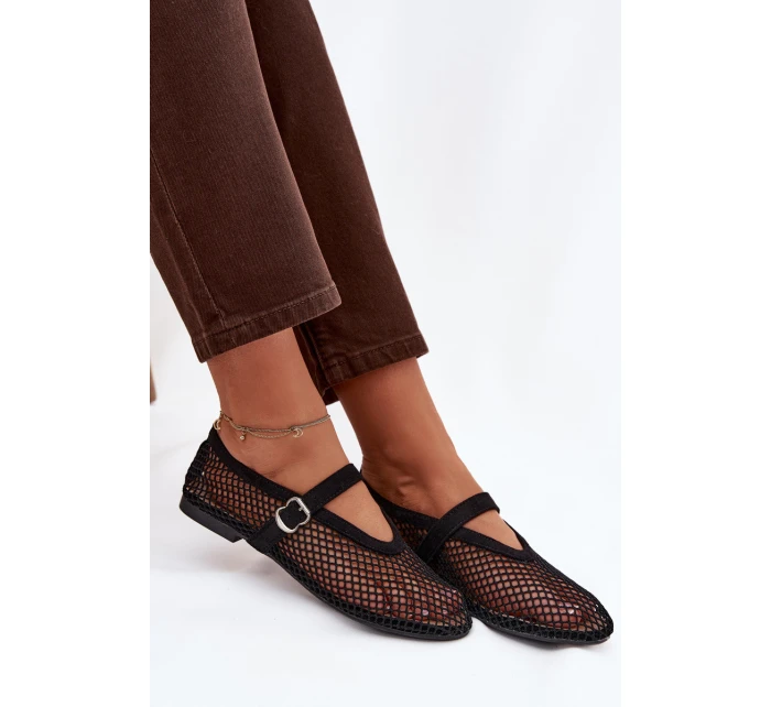 Síťované baleríny s páskem černé Pherina