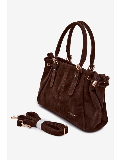 Kožená kabelka z ekologického semiše čokoládová model 22111512 - Flora&Co Kožená kabelka z ekologického semiše čokoládová model 22111512 - Flora&Co