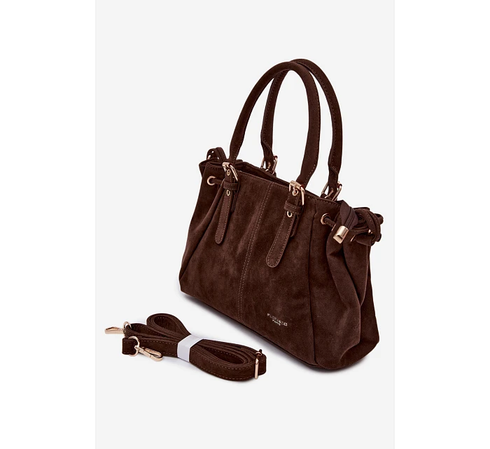 Kožená kabelka z ekologického semiše čokoládová model 22111512 - Flora&Co