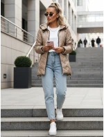 Dámska prechodná prešívaná bunda s kapucňou béžová FashionStreet TY5609
