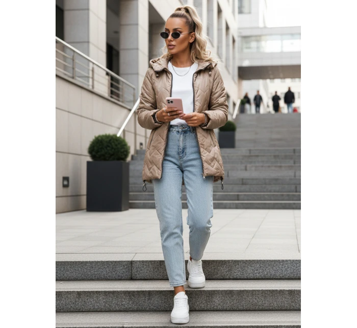 Dámska prechodná prešívaná bunda s kapucňou béžová FashionStreet TY5609