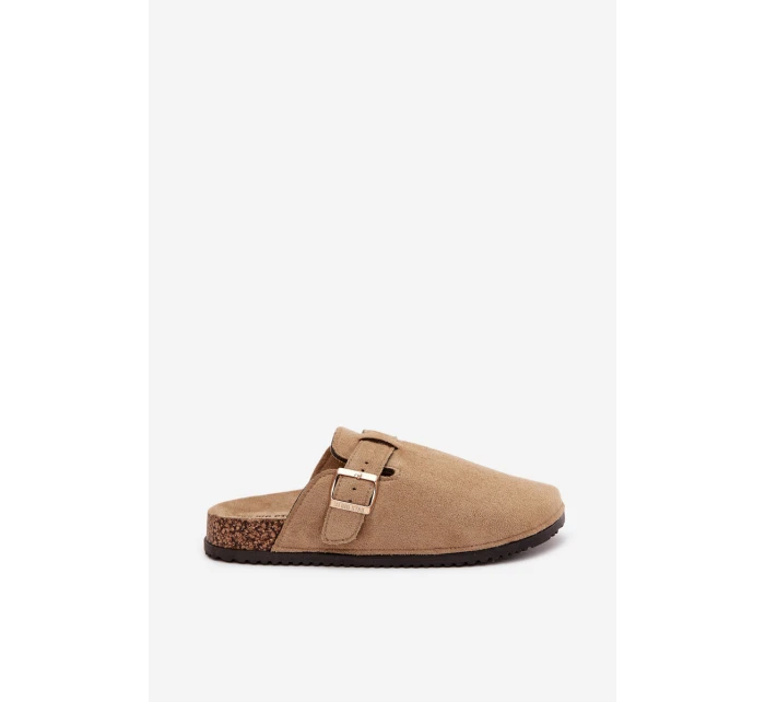 Klapki Chodaki Damskie Na Korkowej Platformie Ze Złotą Klamrą Big Star SS274738 Beżowe Klapki Chodaki Damskie Na Korkowej Platformie Ze Złotą Klamrą Big Star SS274738 Beżowe