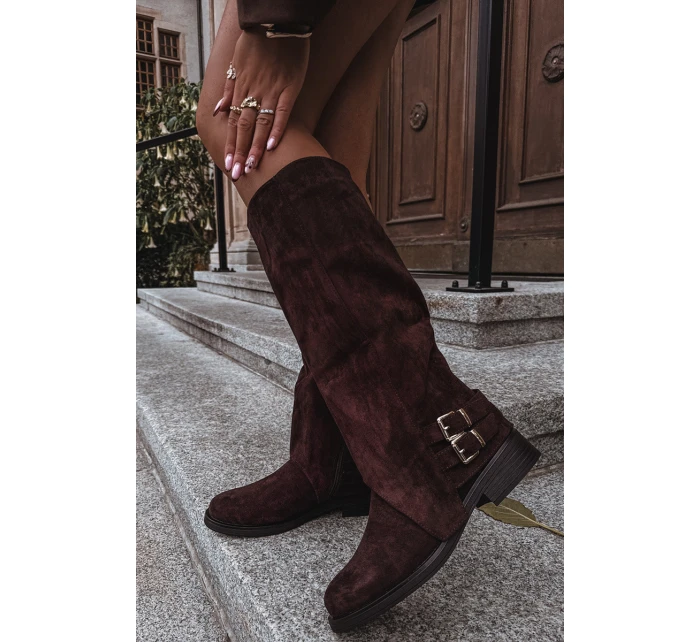 Ocieplane Kozaki Damskie Z Klamrami Czekoladowe Umbria