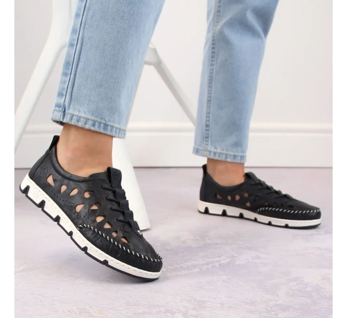 W modrá kožená polobotka s podrážkou model 19737391 - Rieker W modrá kožená polobotka s podrážkou model 19737391 - Rieker