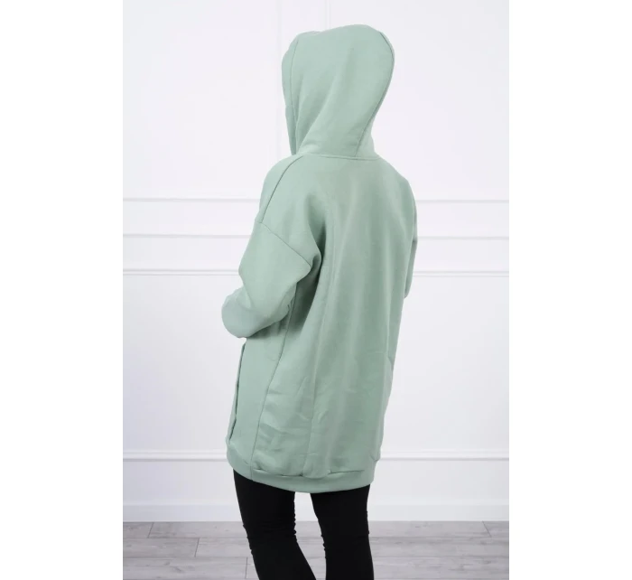 Mikina s kapucňou a nášivkami tmavo mätová