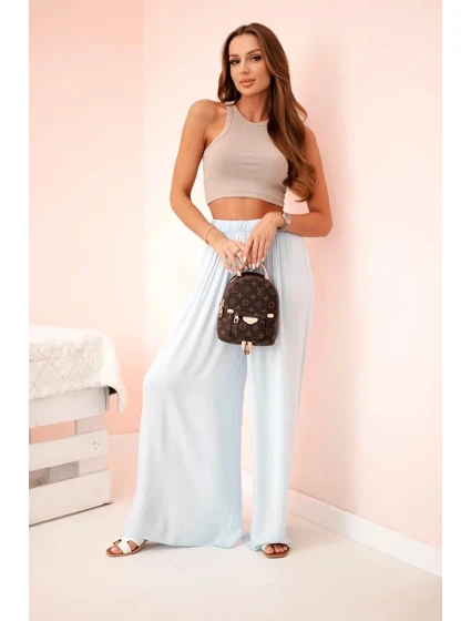 Široké dámské kalhoty s elastickým pasem modrý