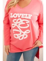 Dámske Plus veľkosť bavlnená blúzka s V-výstrihom ružová
