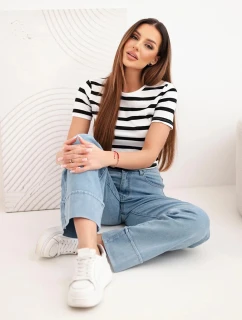 Dámske džínsové nohavice s vysokým pásom a širokými nohavicami modré