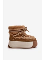 Skórzane Śniegowce Damskie Na Grubej Podeszwie Z Futerkiem Big Star OO274A207 Brązowe Skórzane Śniegowce Damskie Na Grubej Podeszwie Z Futerkiem Big Star OO274A207 Brązowe