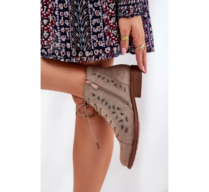 Niskie Botki Z Ażurowym Wzorem S.Barski HY51-185 Beżowe