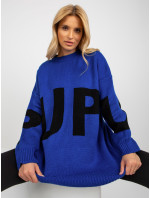 Kobaltovo modrý nadrozmerný dlhý sveter s nápisom RUE PARIS