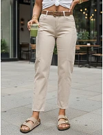 Jeansy damskie mom fit casual z paskiem beżowe model 22173035 - FashionStreet