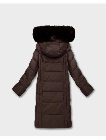Hnědá dlouhá dámská bunda s kapucí model 21819865 - ROSSE LINE