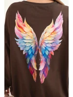 Dámská oversize mikina z bavlny s barevnými model 21421754 na zádech hnědá - K-Fashion