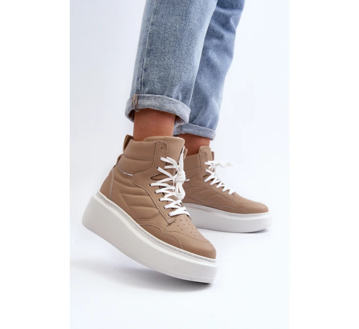 model 21647195 Dámské Kožené Sportovní Boty na Platformě Beige - Zazoo model 21647195 Dámské Kožené Sportovní Boty na Platformě Beige - Zazoo