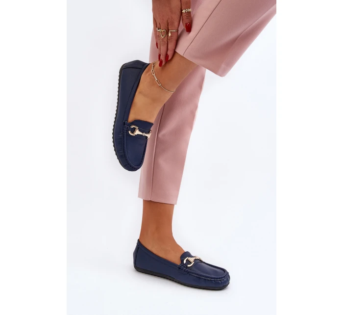 Damskie Klasyczne Mokasyny Eko Skórzane Granatowe Demese