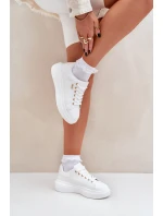 Sneakersy Damskie Na Platformie Eko Skóra Białe Lelandine