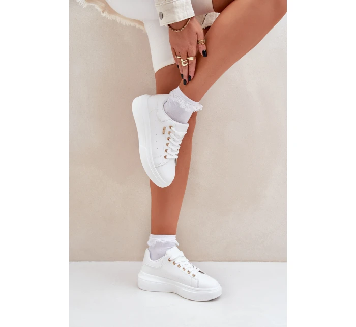 Sneakersy Damskie Na Platformie Eko Skóra Białe Lelandine